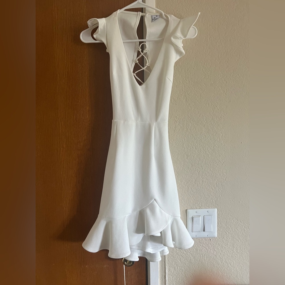 Take Note Frill Mini Dress White - XS